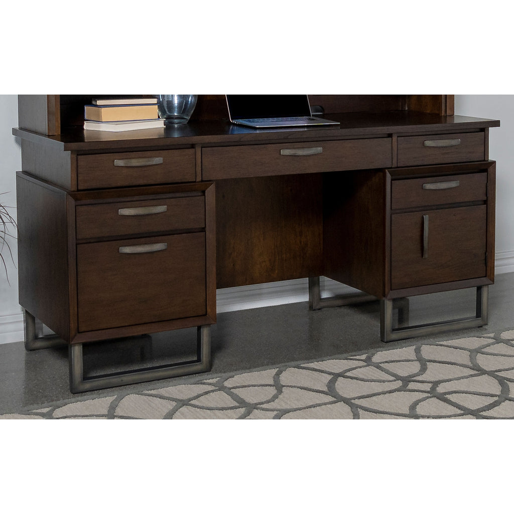 5-drawer Wood Credenza Desk Dark Walnut and Gunmetal T890832