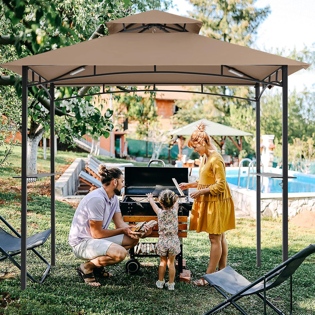 Brown 8'x 5' Outdoor BBQ Gazebo Canopy with LED Light L579137