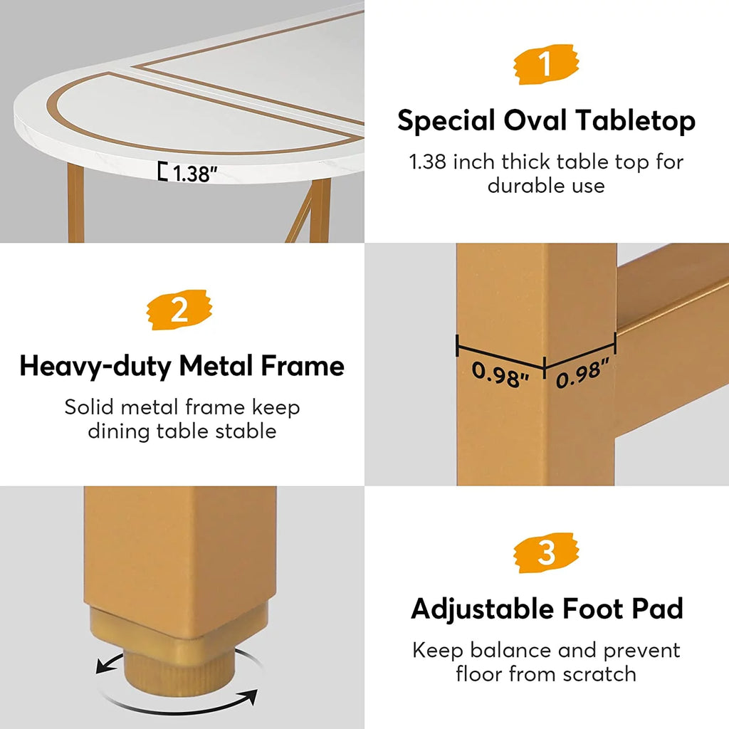 70.8" White and Gold Executive Desk D335