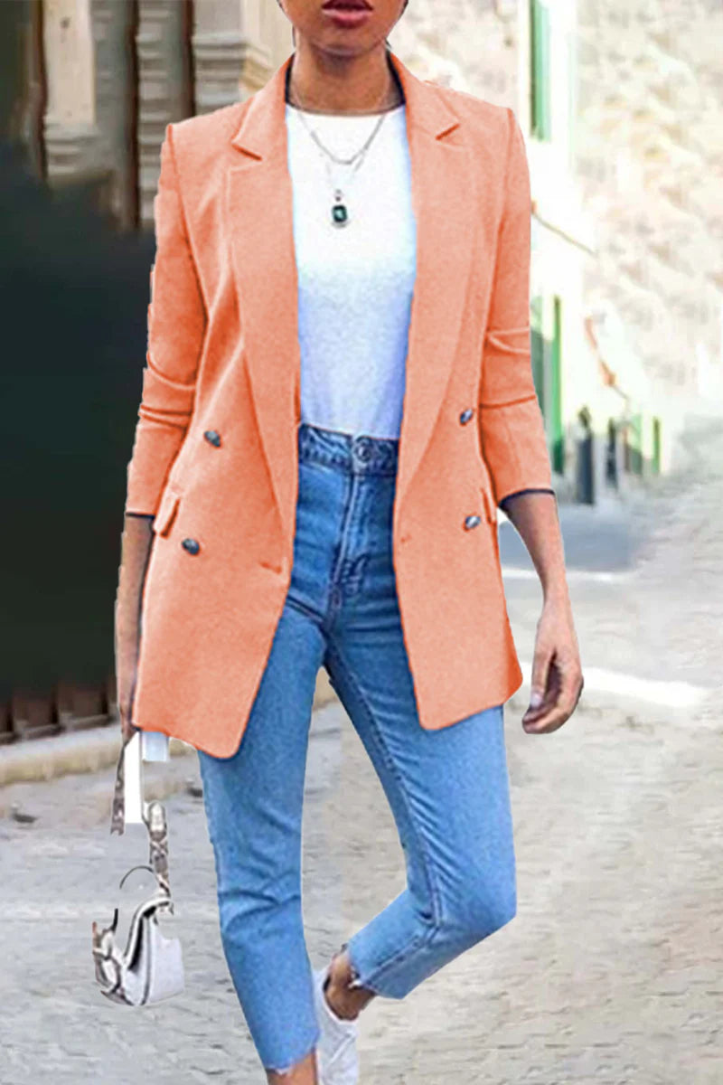 Solid Patchwork Turndown Collar Outerwear K100189