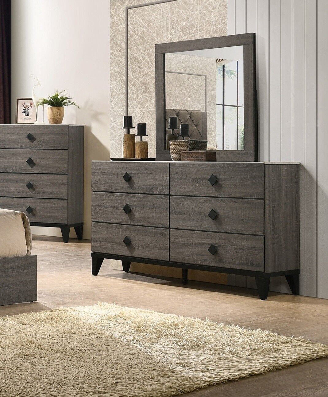 Grey Queen Size 4pc Bedroom Furniture Set Q415