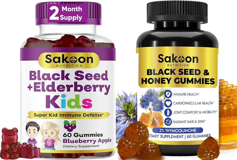Black Seed Oil Gummies with Honey, Elderberry, Vitamin C & Zinc 2 Pack F894