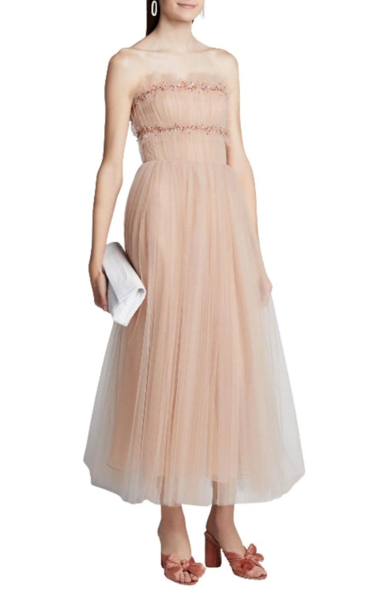 Strapless Ruched Tulle Midi Dress X35256