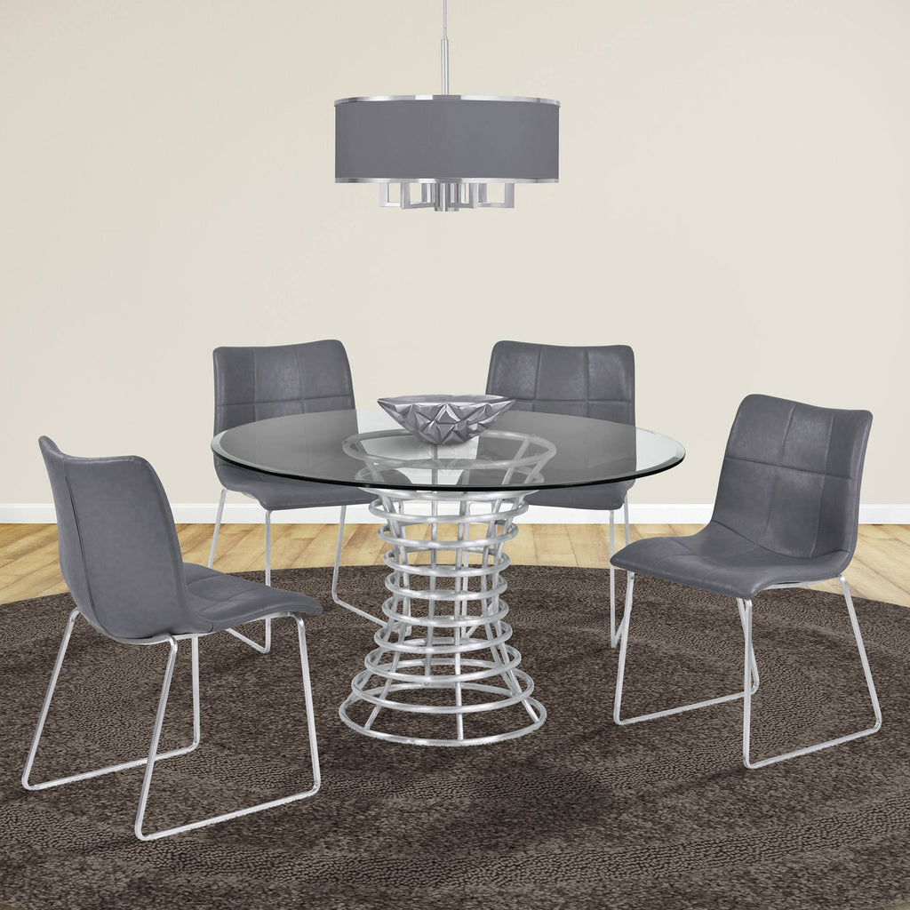 Brushed Stainless Steel Dining Table with Clear Glass T566015