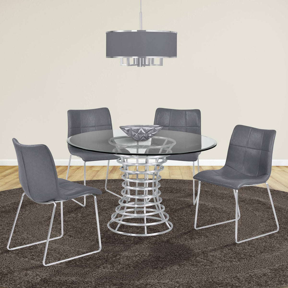 Brushed Stainless Steel Dining Table with Clear Glass T566015