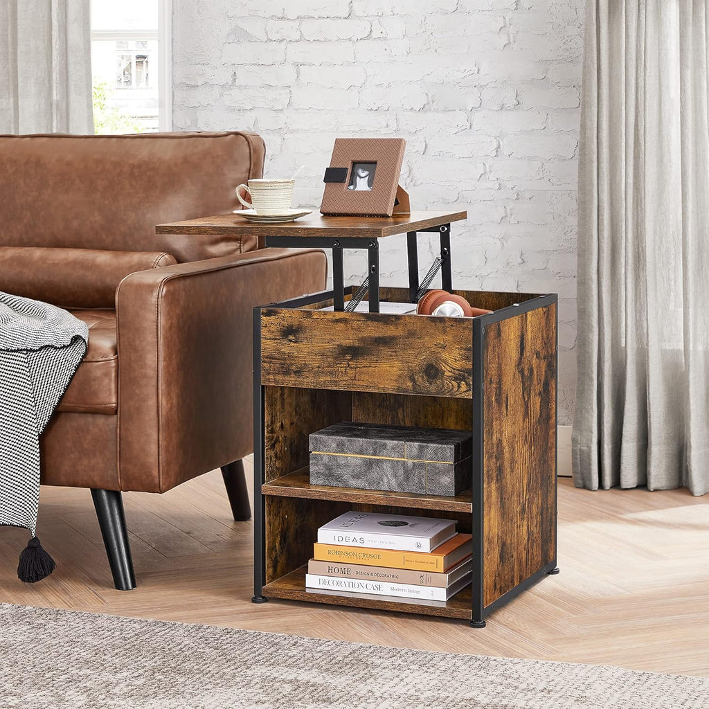 Rustic Brown and Black Nightstand with Lifting Top U3428