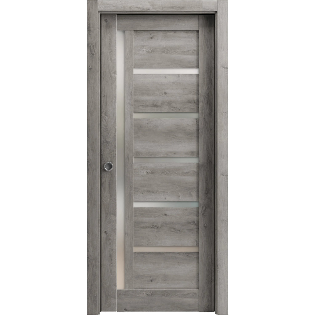 Sliding French Pocket Door 24 x 84 inches with Frosted Glass Solid Wood Interior Door Z70961