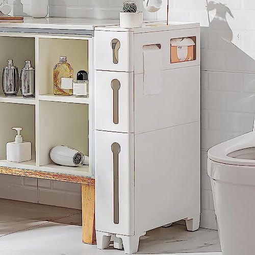 Freestanding Utility Storage Cabinet with Narrow Plastic Drawers H63588