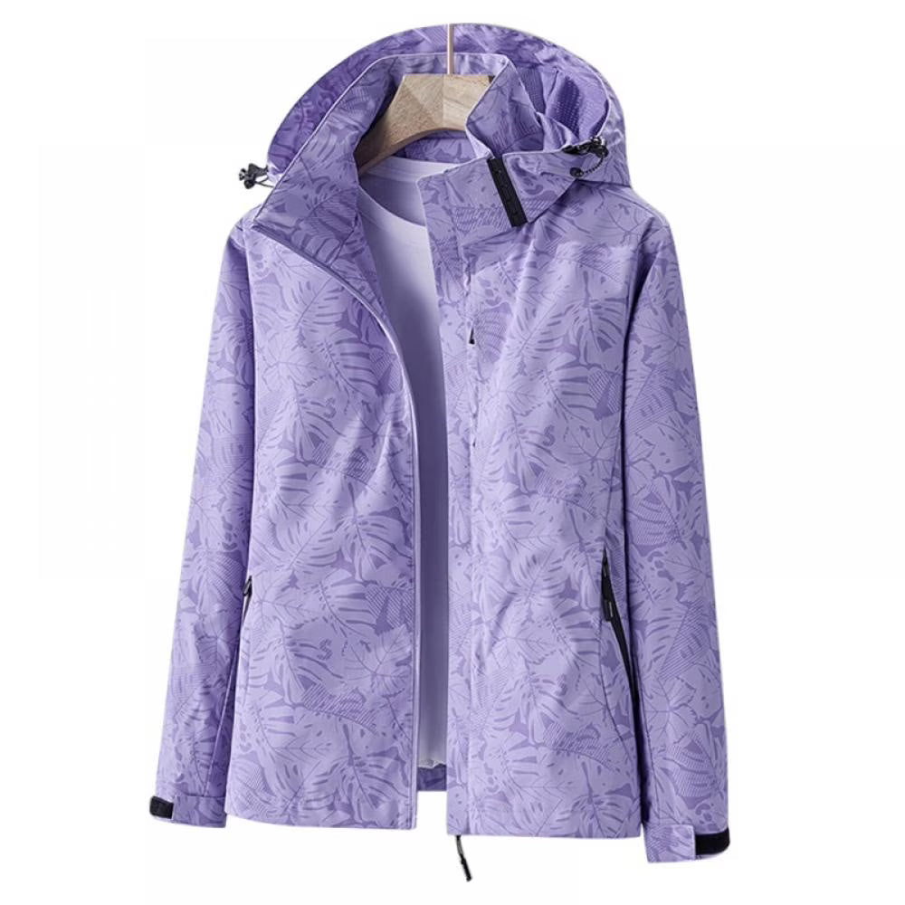 Maple Leaf Print Hooded Windproof Coat K167