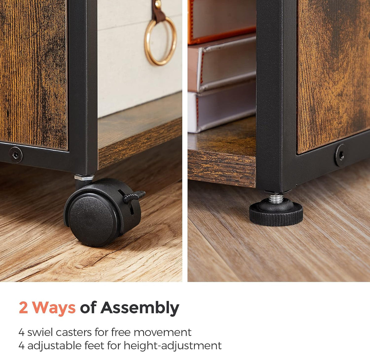 Rustic Brown and Black Nightstand with Lifting Top U3428