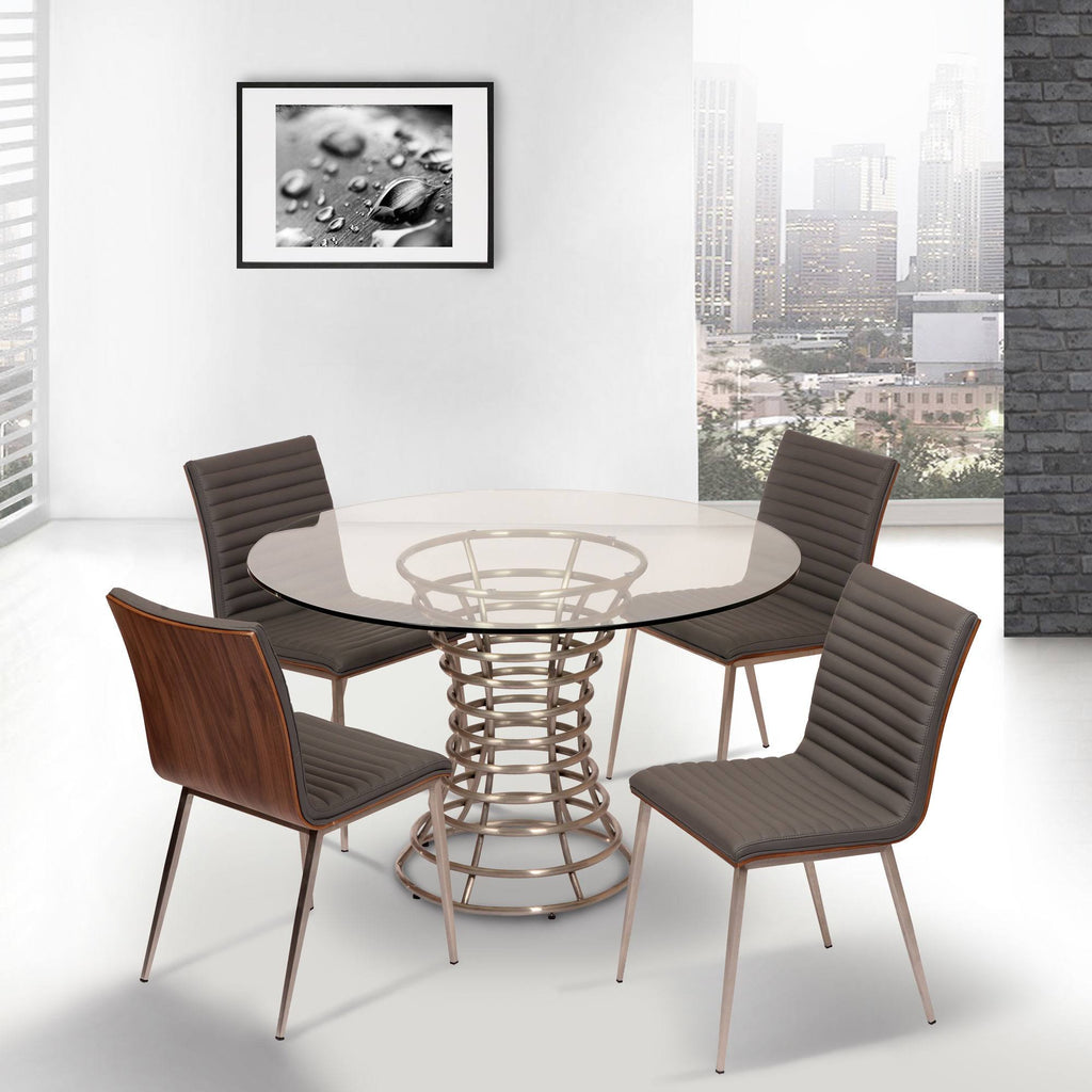 Brushed Stainless Steel Dining Table with Clear Glass T566015
