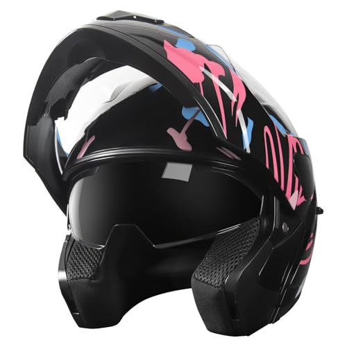 Modular Flip-Up Dual Visor Motorcycle Full Face Helmet (Bright Black, Small) S946