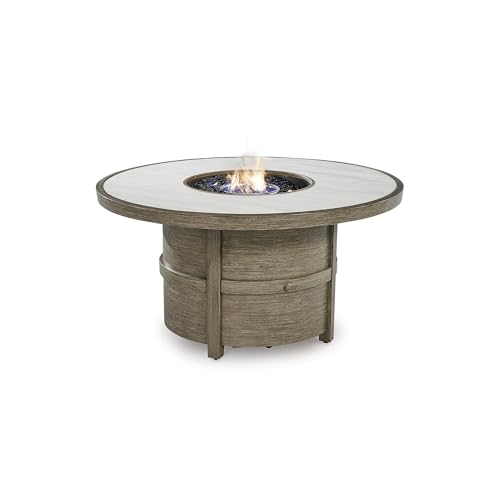 Light Brown Beige Sintered Stone Outdoor Fire Pit Table E672930