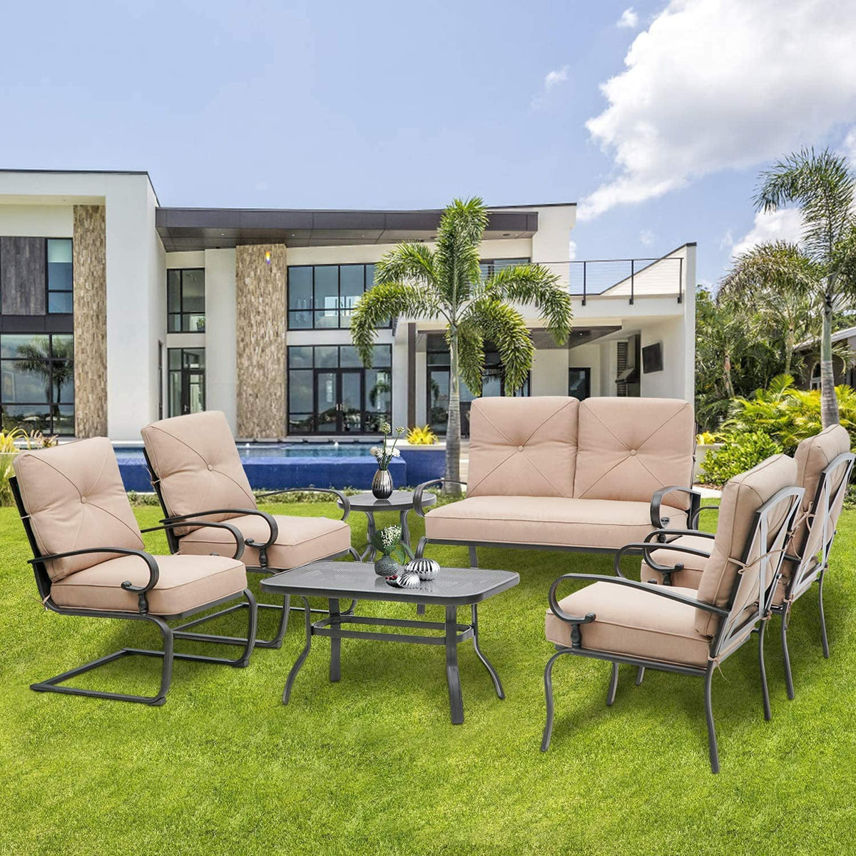 7-Piece Brown Metal Patio Conversation Set R562532