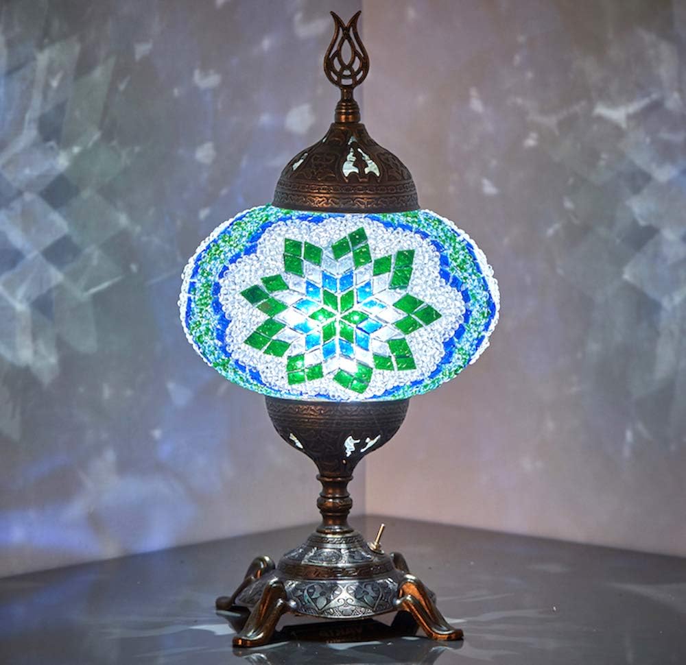 Battery Operated Mosaic Table Lamp with LED Bulb D8557