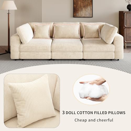 Oversized 3 Seater Corduroy Sofa with Removable Back Cushions and 5 Pillows (Gray) M17866