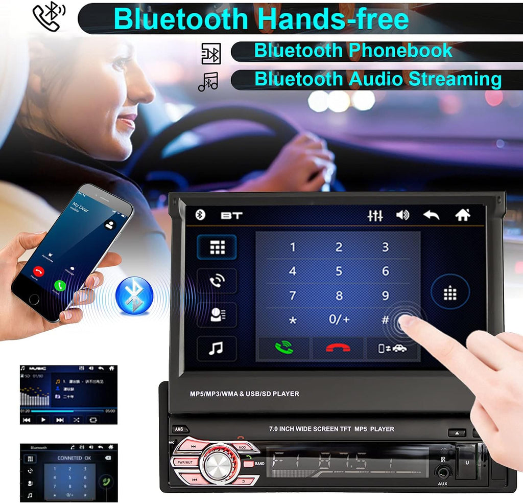 Single Din 7 Inch Flip Out Touchscreen Car Stereo with Backup Camera Q57779