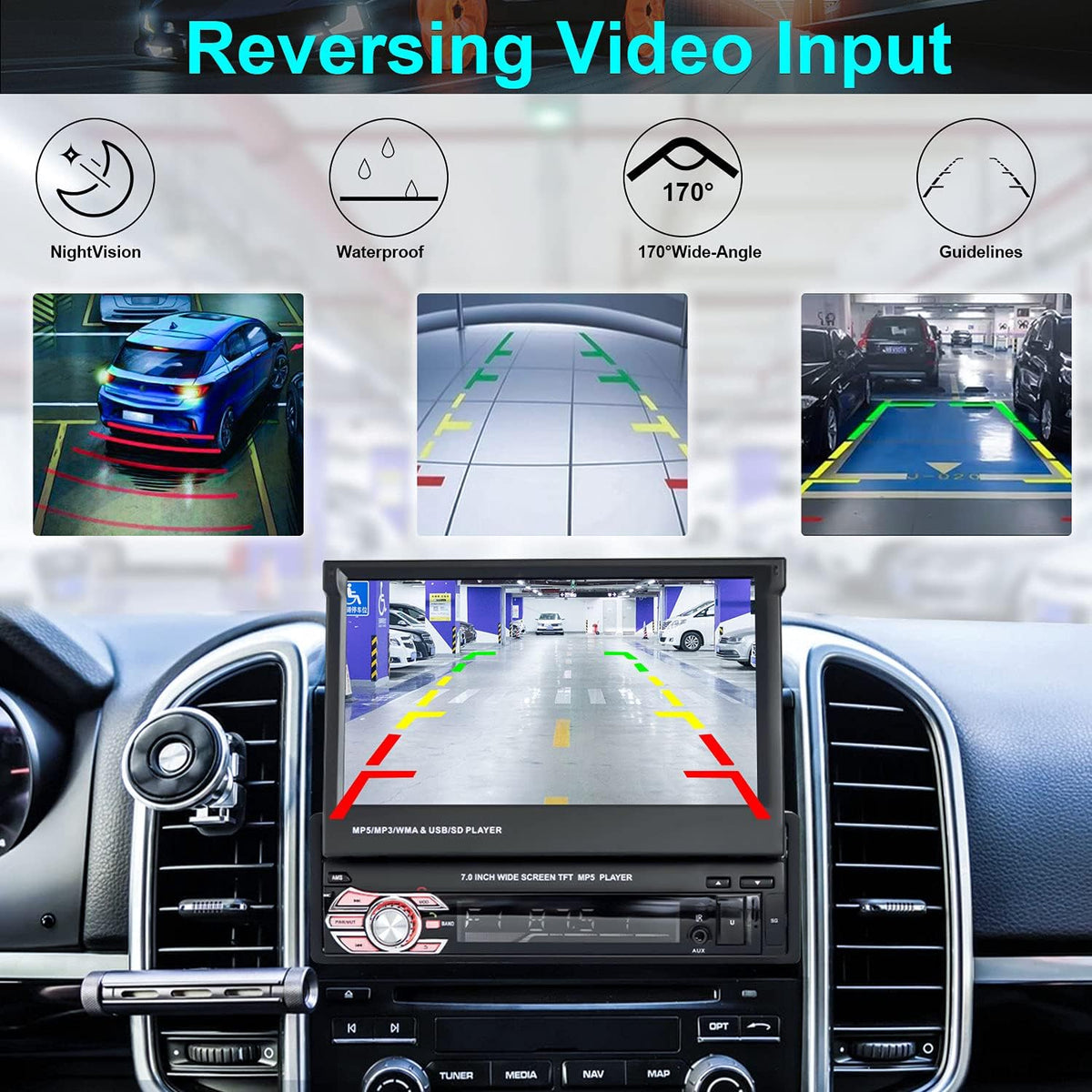 Single Din 7 Inch Flip Out Touchscreen Car Stereo with Backup Camera Q57779