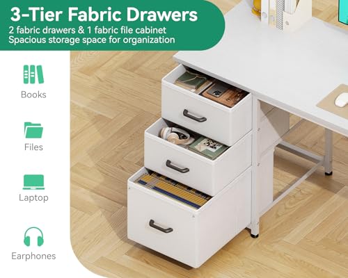 51 Inch Computer Desk with Fabric Drawers & USB Power Outlets P68261