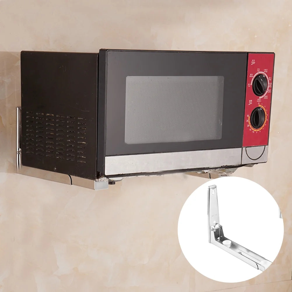 Adjustable 304 Stainless Steel Folding Wall-Mounted Microwave Oven Holder Bracket Shelf T205312