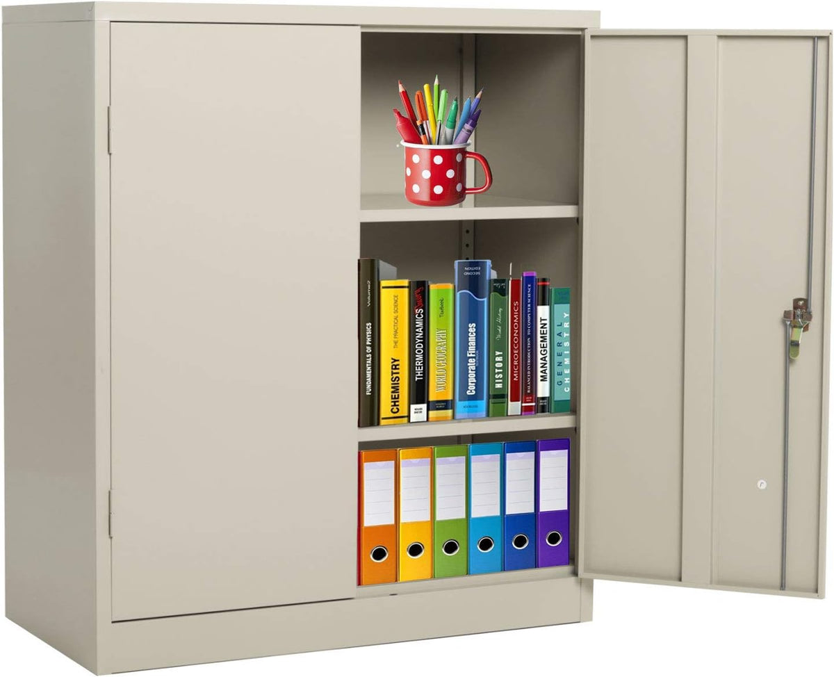 Grey Metal Storage Cabinet with 2 Locking Doors and 2 Adjustable Shelves F47484