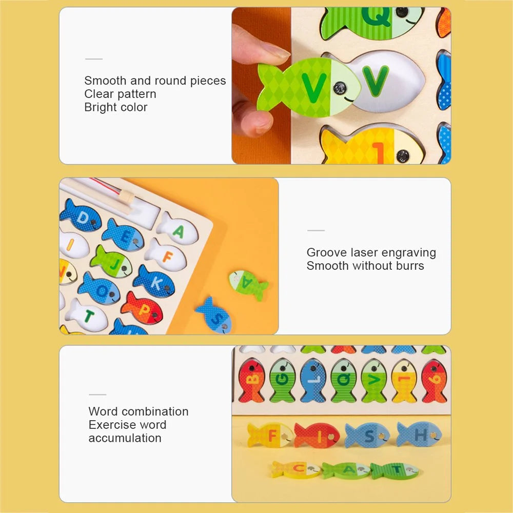 Magnetic Fishing Game for Kids 39 Pcs Wooden with 2 Magnetic Rods B756602