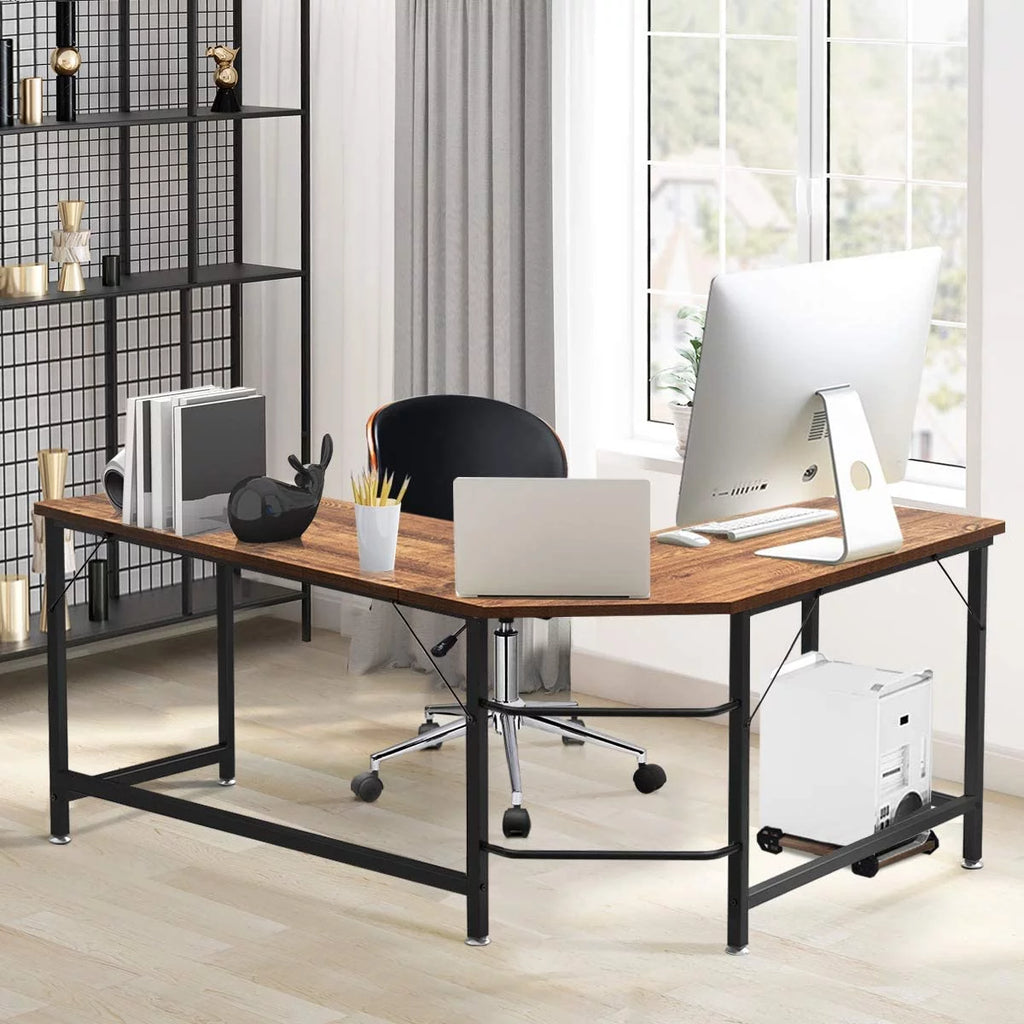 66 Inch L-Shaped Computer Desk with CPU Stand D643575