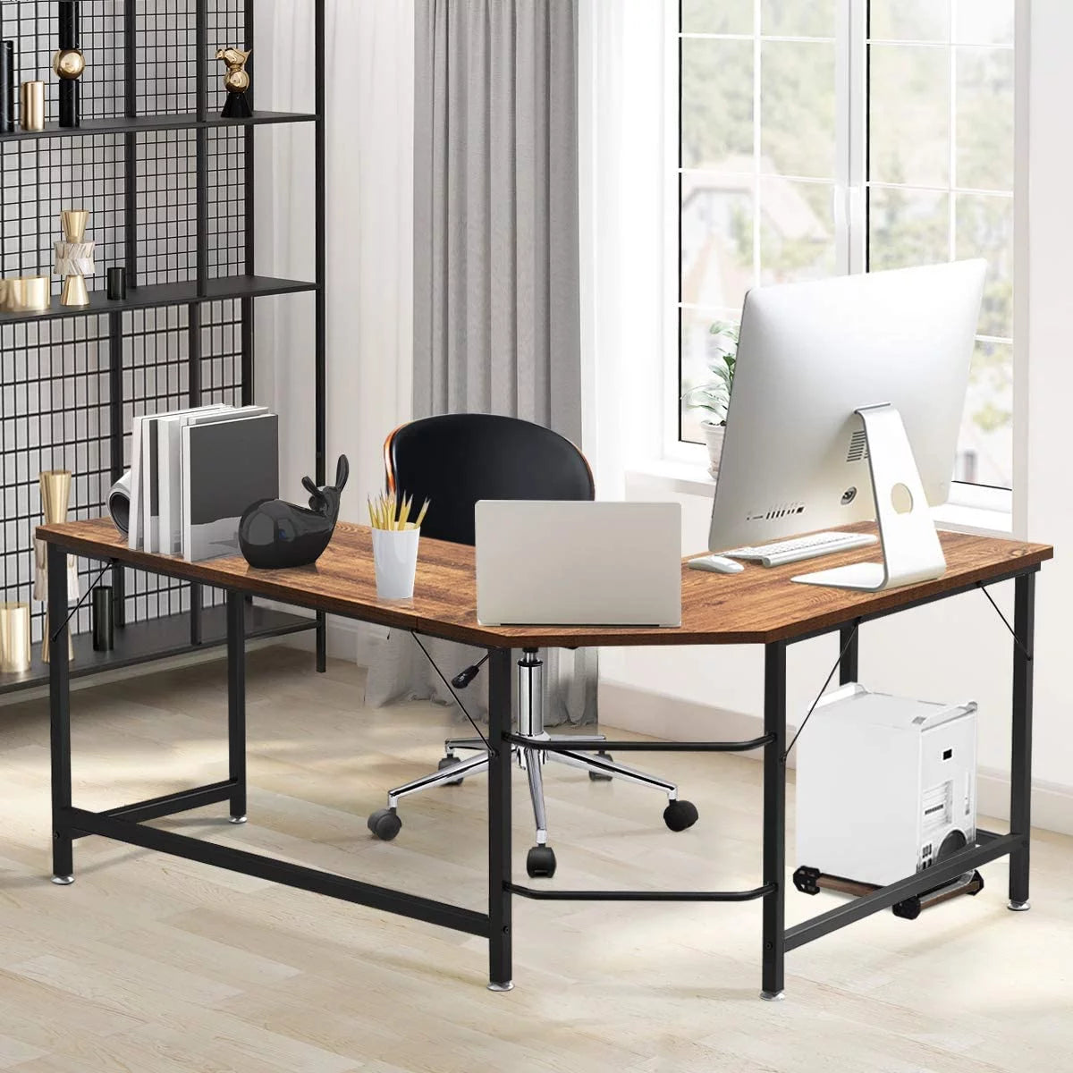 66 Inch L-Shaped Computer Desk with CPU Stand D643575