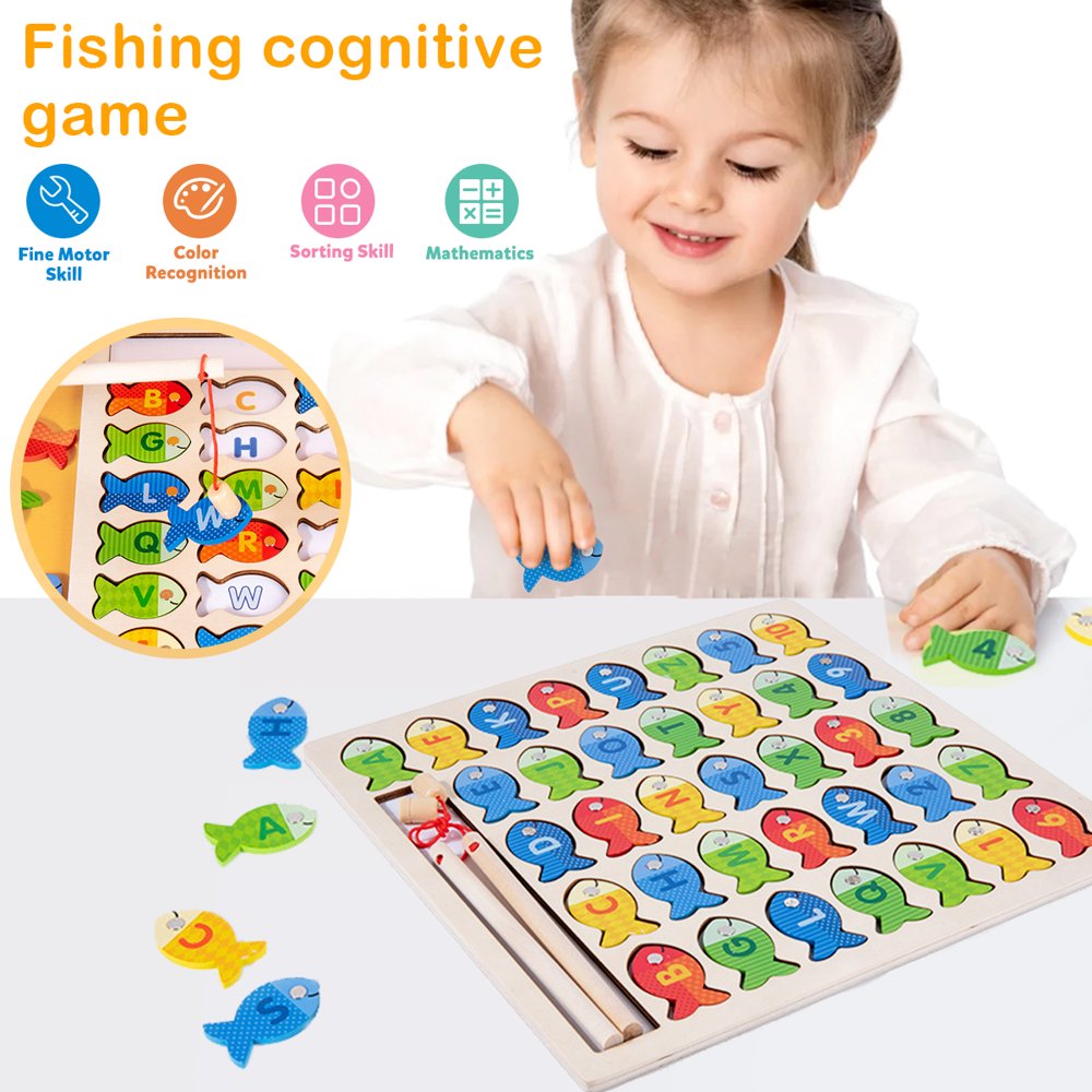 Magnetic Fishing Game for Kids 39 Pcs Wooden with 2 Magnetic Rods B756602