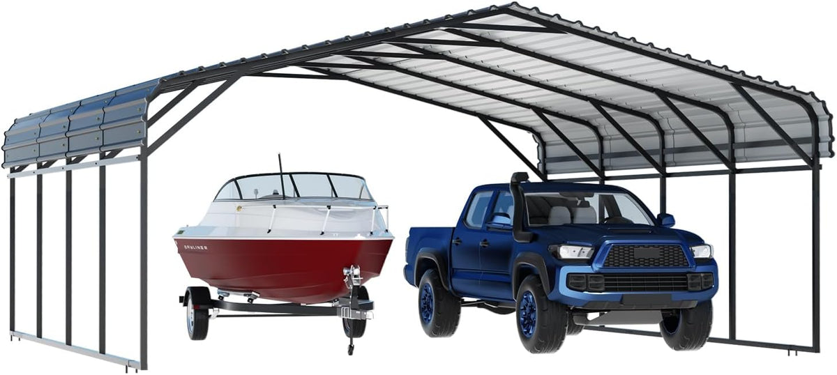 20' x 20' Metal Carport with Galvanized Steel Roof, Grey M74793