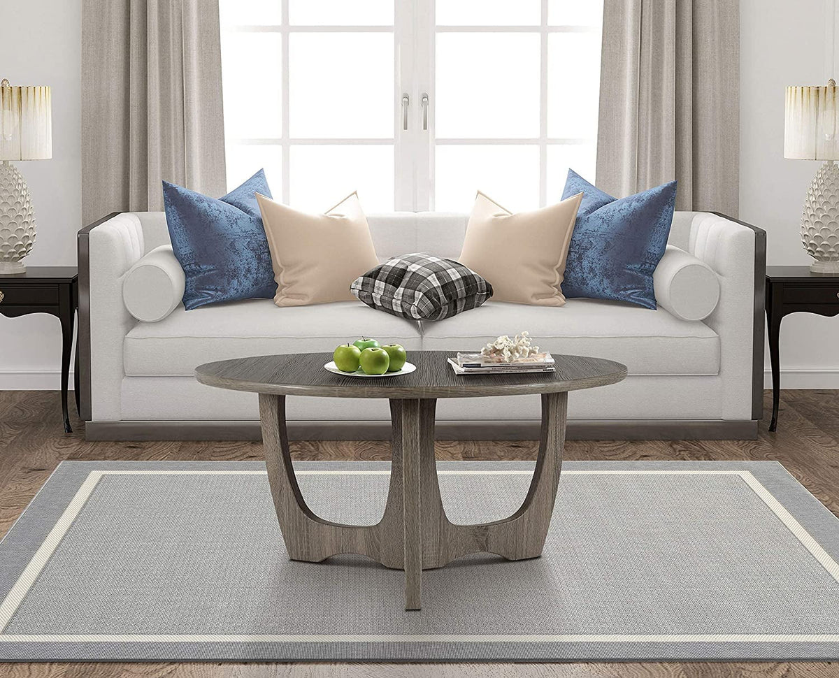 Wooden Round Coffee Table 35.5 x 18 Inches Gray Y6985