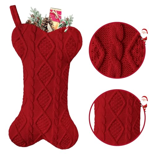 Knit White Bone Shape Dog Christmas Stocking B300556