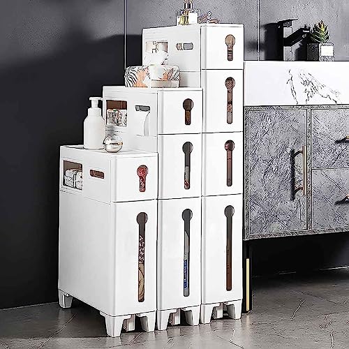 Freestanding Utility Storage Cabinet with Narrow Plastic Drawers H63588