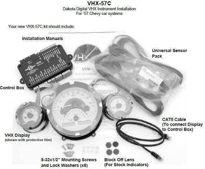 57 Chevy Car Analog Gauges System Black Alloy White A516025