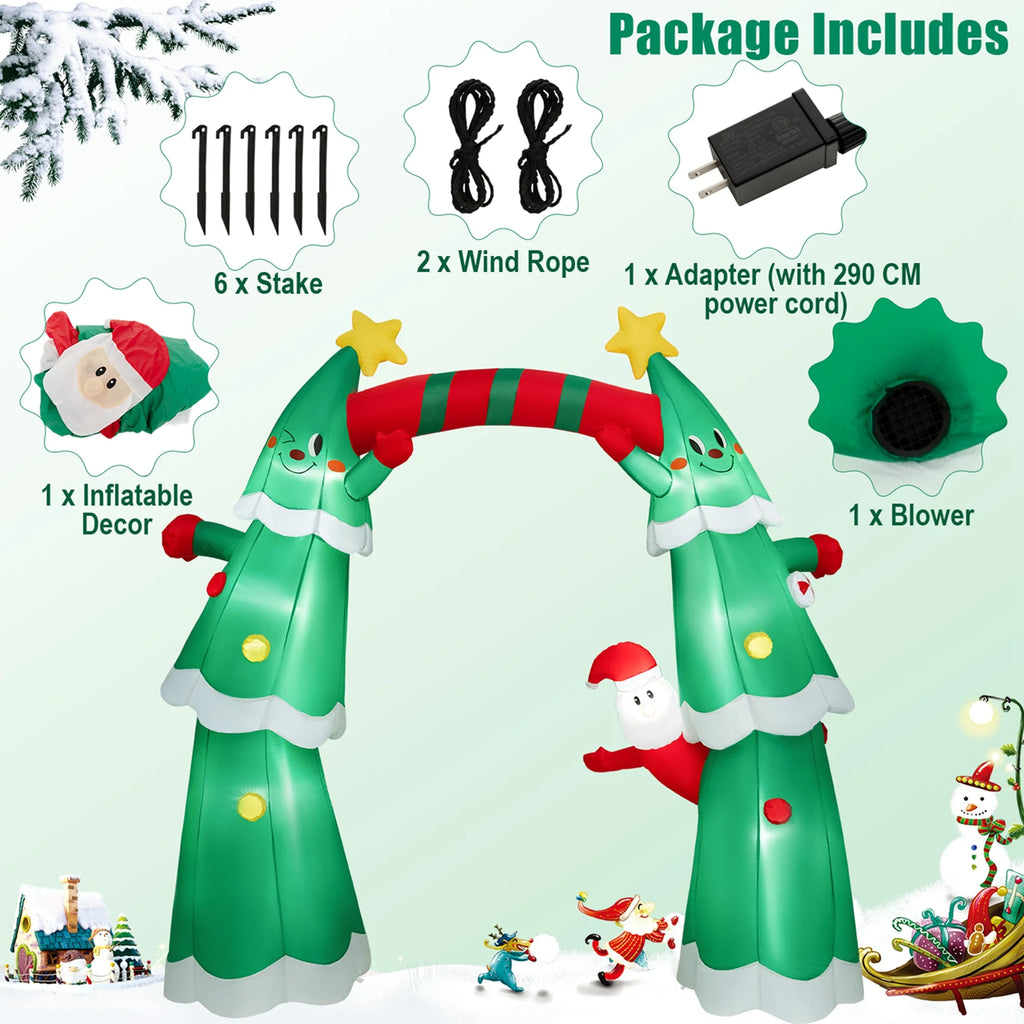 11FT Inflatable Christmas Tree Arch with Santa Claus LED Lights D8770