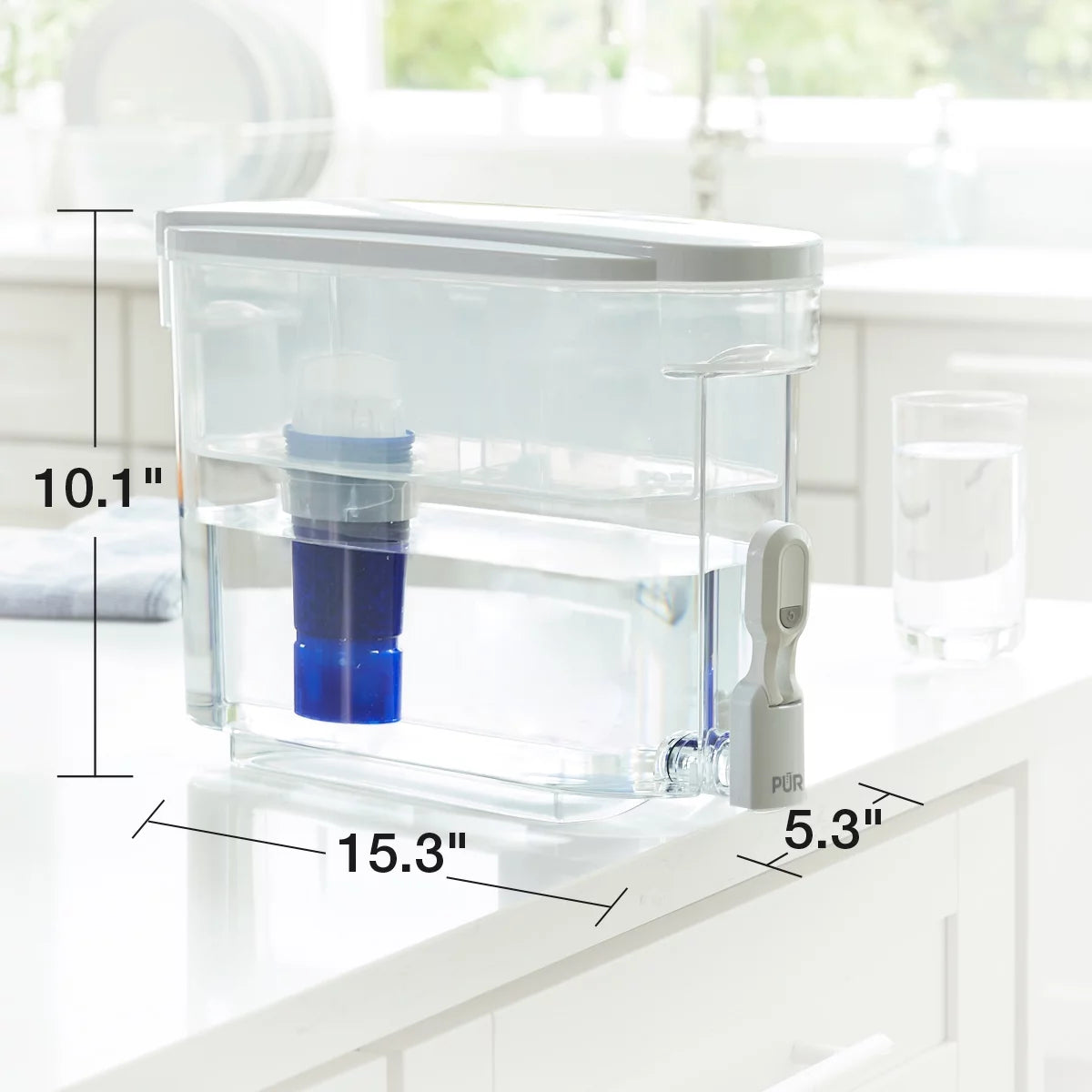 30 Cup Water Filter Dispenser with Filter, Dishwasher Safe, White H215