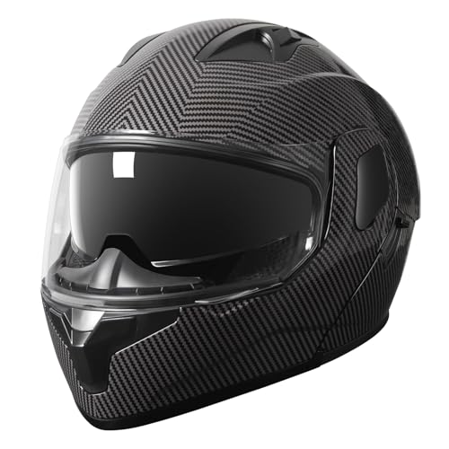 Modular Flip-Up Dual Visor Motorcycle Full Face Helmet (Bright Black, Small) S946