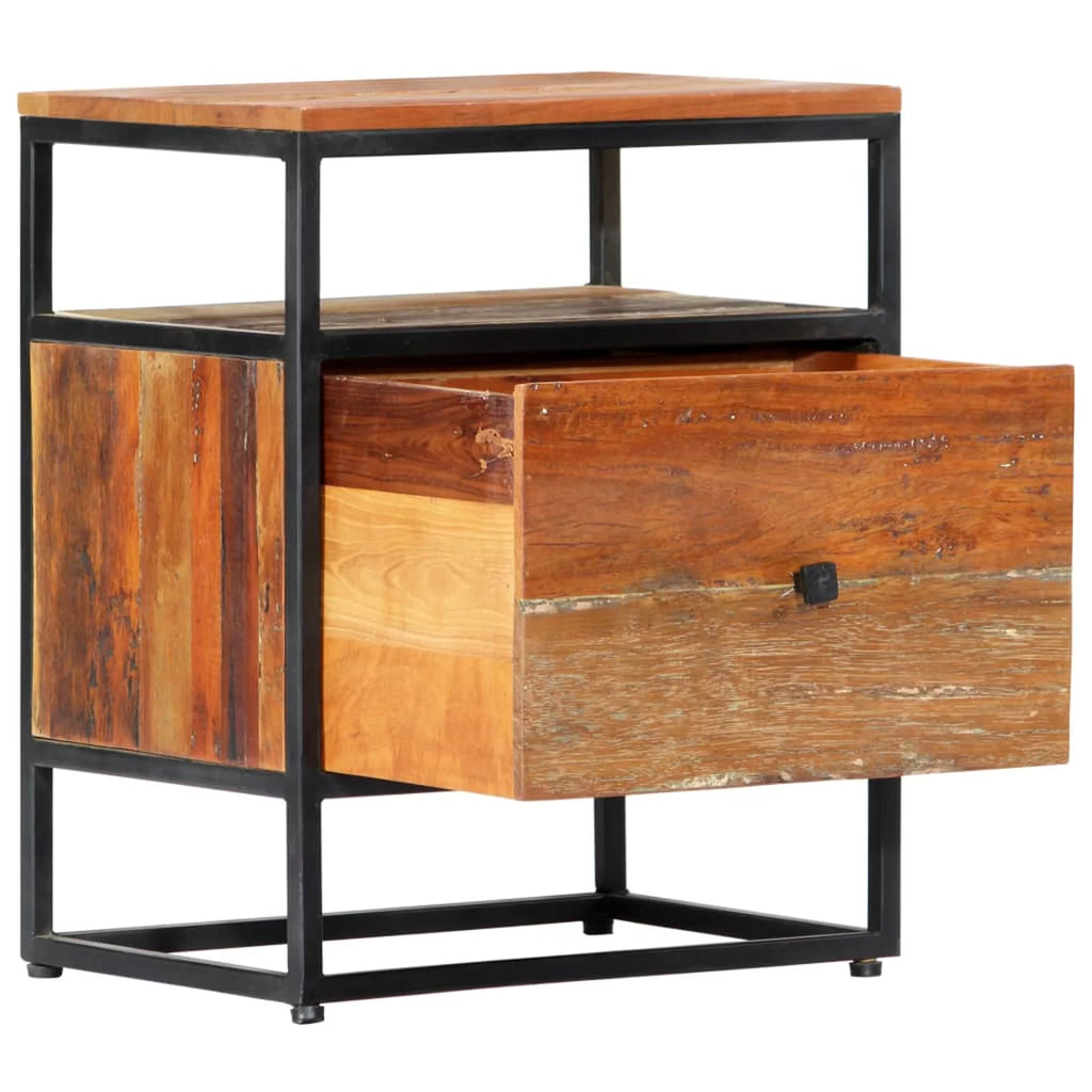 Bedside Cabinet Solid Reclaimed Wood and Steel L9567