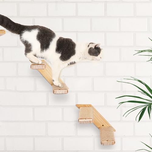 Cat Wall Climbing Shelf, 2 pcs 4 Step Wall-Mounted Ladder with Sisal Scratching Rope N8747
