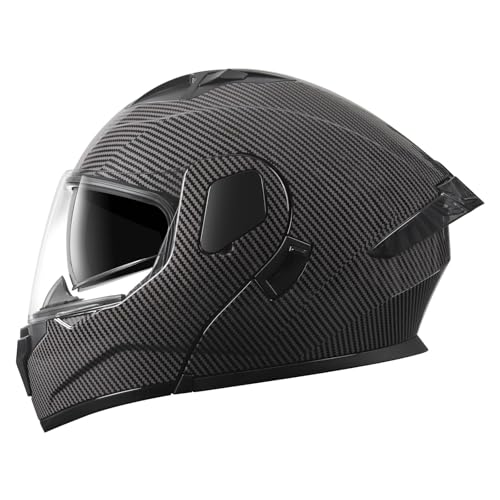 Modular Flip-Up Dual Visor Motorcycle Full Face Helmet (Bright Black, Small) S946