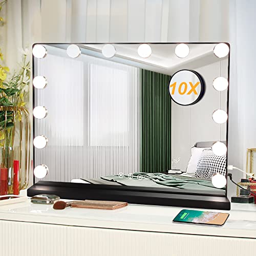 Black 20In Lighted Vanity Mirror with USB Outlet S1952