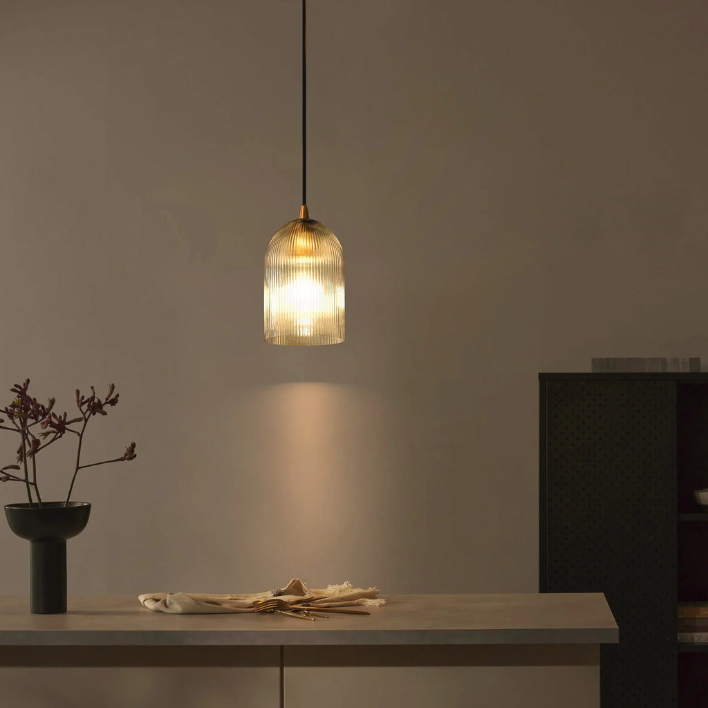 1-Light Dimmable Clear Glass Modern Shaded Pendant N424076