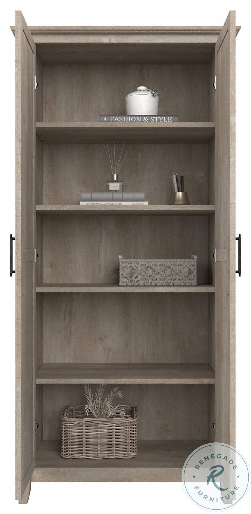 Washed Gray Engineered Wood Bathroom Storage Cabinet with Doors A40538
