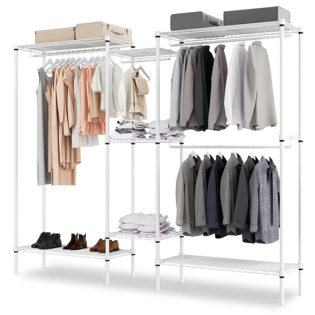White Clothes Rack with 4 Hanging Rods and Shelves O5166