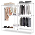 White Clothes Rack with 4 Hanging Rods and Shelves O5166