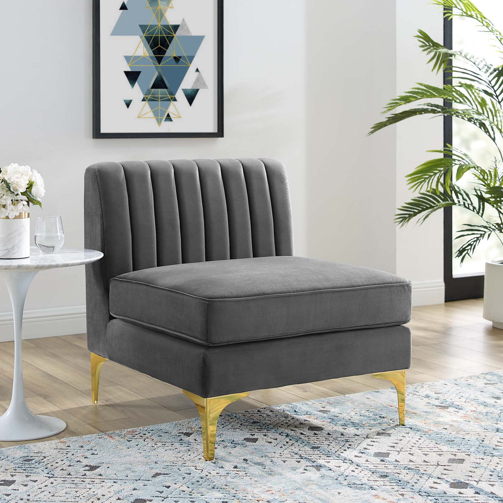 Gray Channel Tufted Performance Velvet Armless Chair R2491