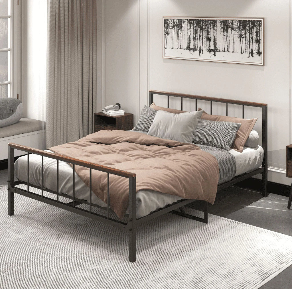 Queen Metal Platform Bed Frame with Headboard and Footboard W2275
