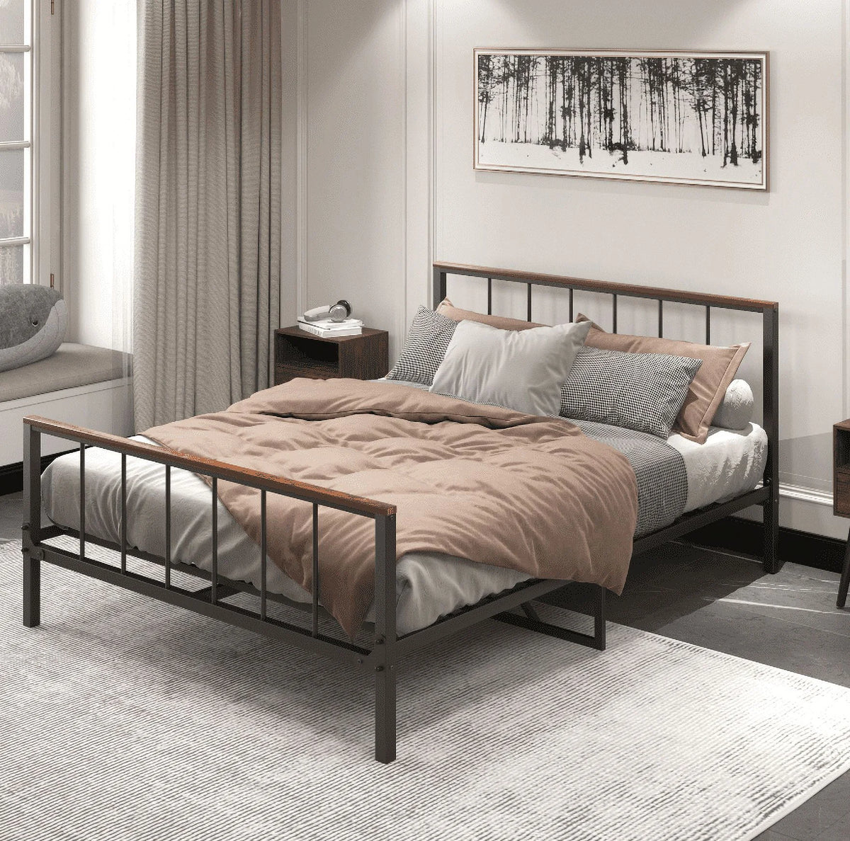 Queen Metal Platform Bed Frame with Headboard and Footboard W2275