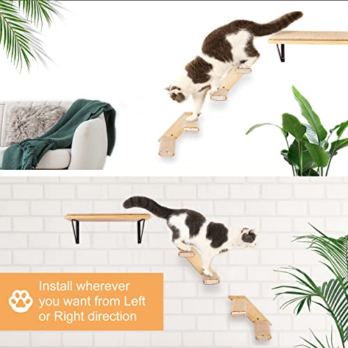 Cat Wall Climbing Shelf, 2 pcs 4 Step Wall-Mounted Ladder with Sisal Scratching Rope N8747