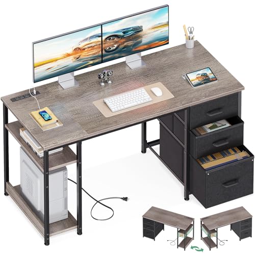 51 Inch Computer Desk with Fabric Drawers & USB Power Outlets P68261